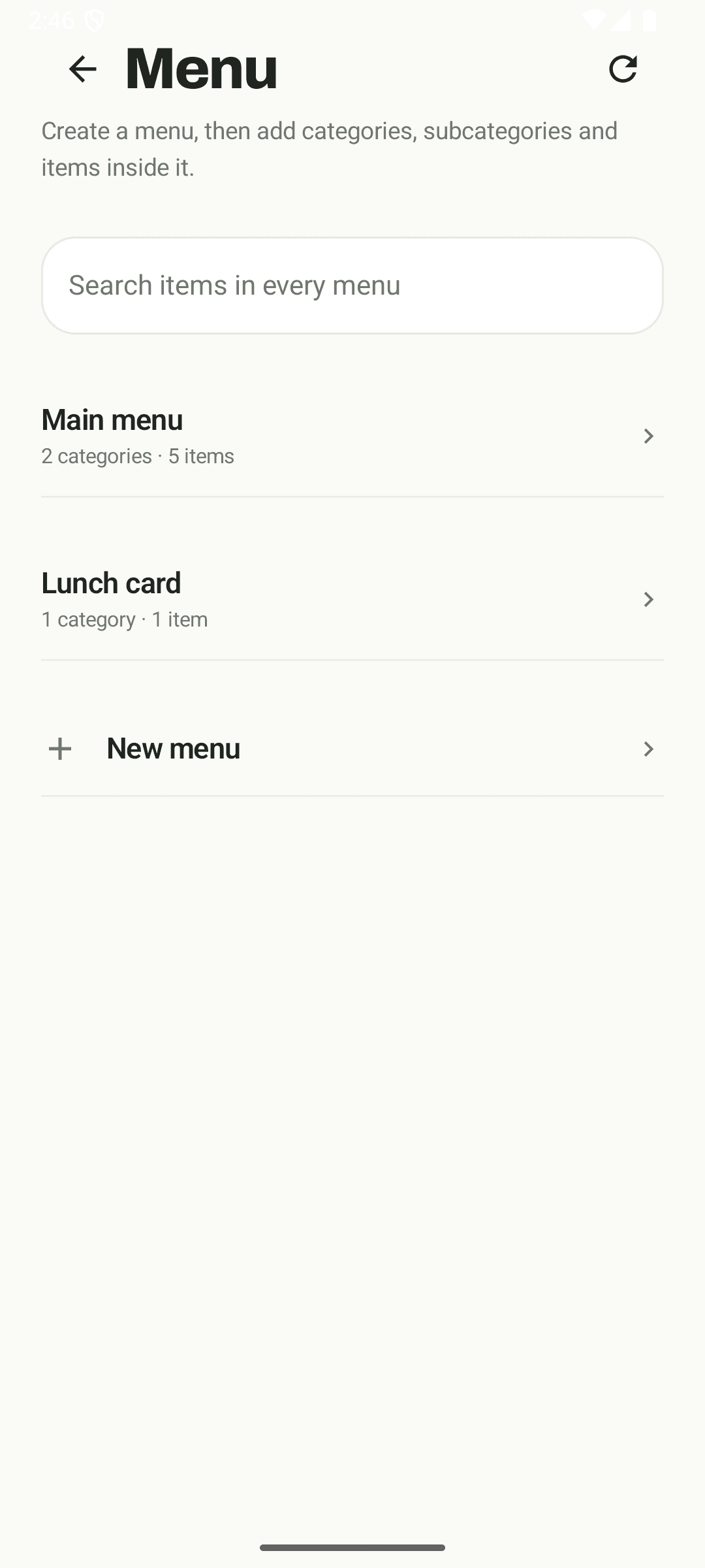 Menus and categories