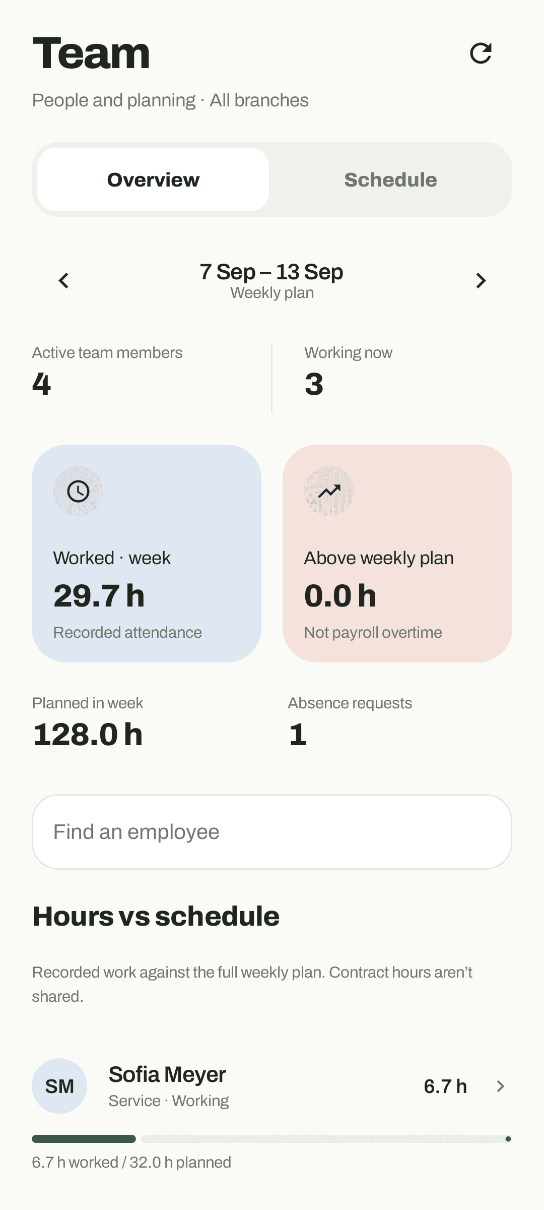 Team hours and weekly planning